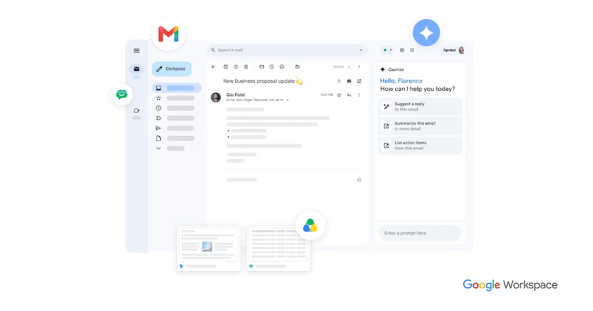 Google Workspace連携を中心としたGeminiのエコシステムのイメージ