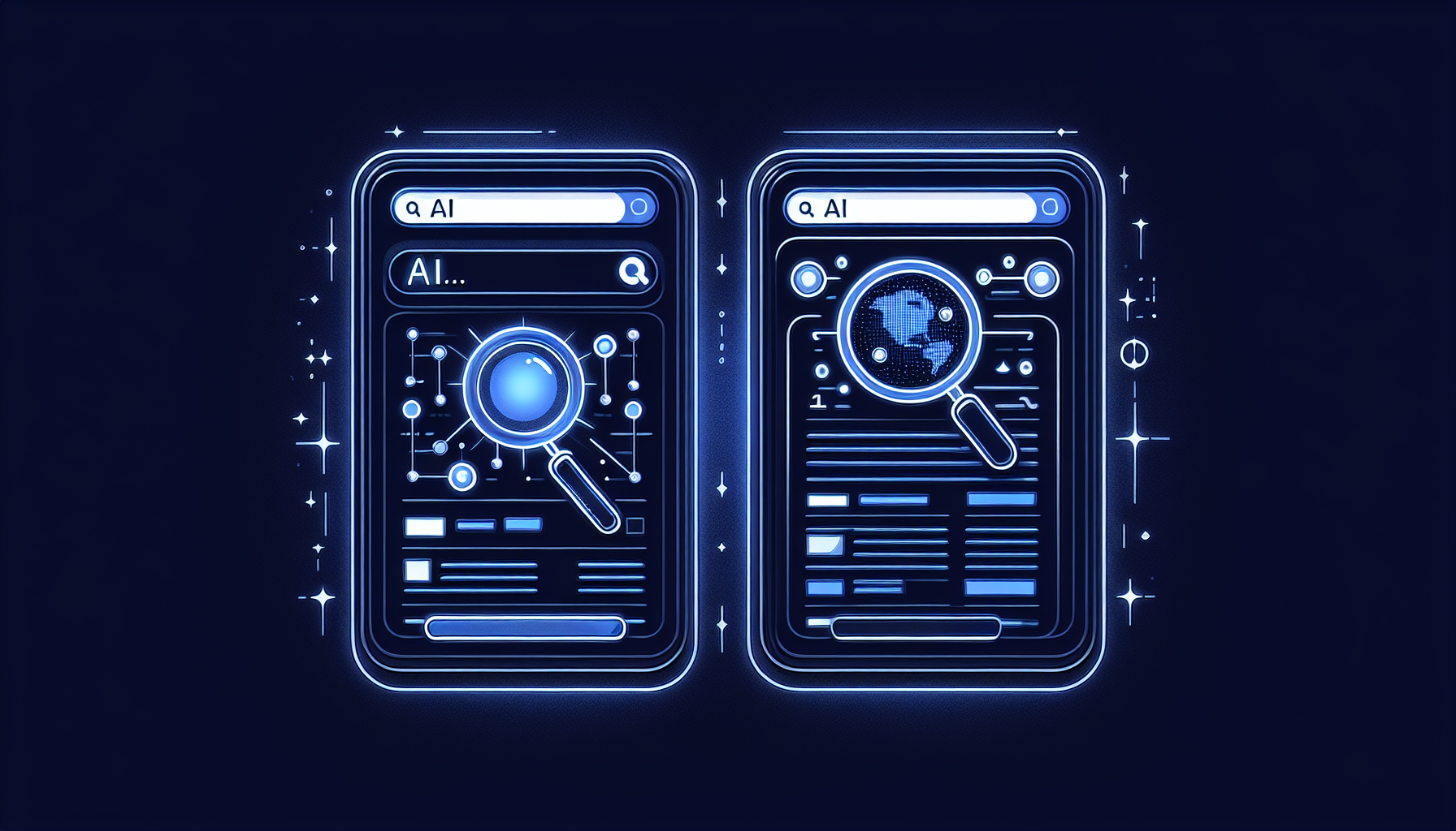 従来の検索エンジンとAI検索エンジンの違いを示すイメージ図