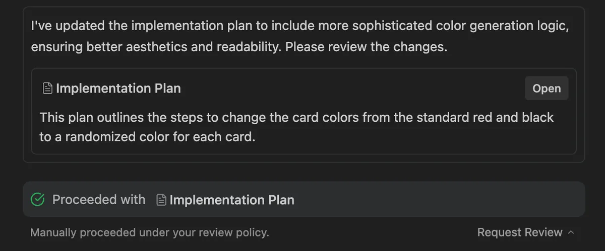 Google Antigravityのセキュリティ設定画面（Artifact Review Policy）