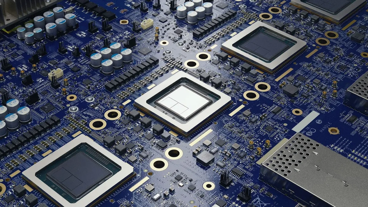 Google DeepMind AlphaChipによるチップレイアウト最適化の概念図
