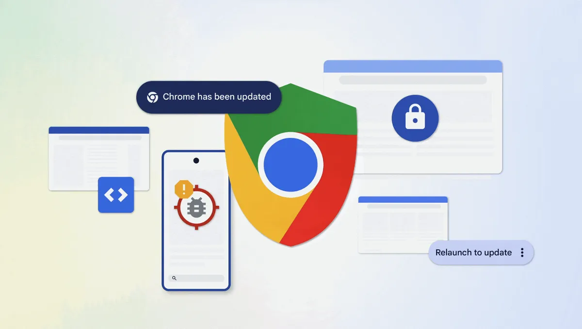 Chromeのセキュリティ更新とAIによる脆弱性発見を表すGoogle公式ブログのイメージ画像