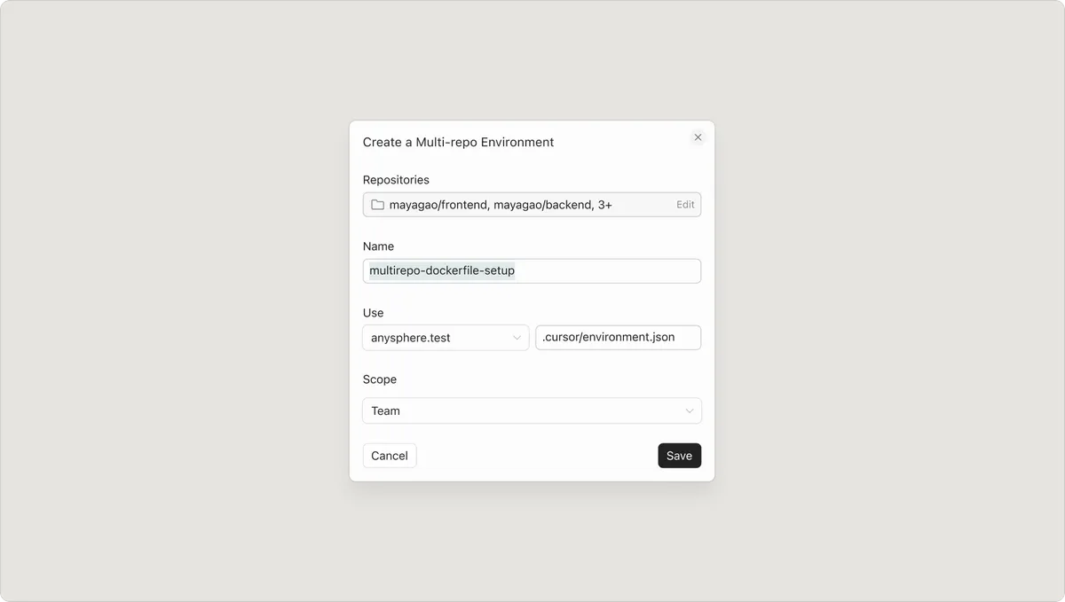 CursorのCloud Agent開発環境セットアップ画面（公式スクリーンショット）