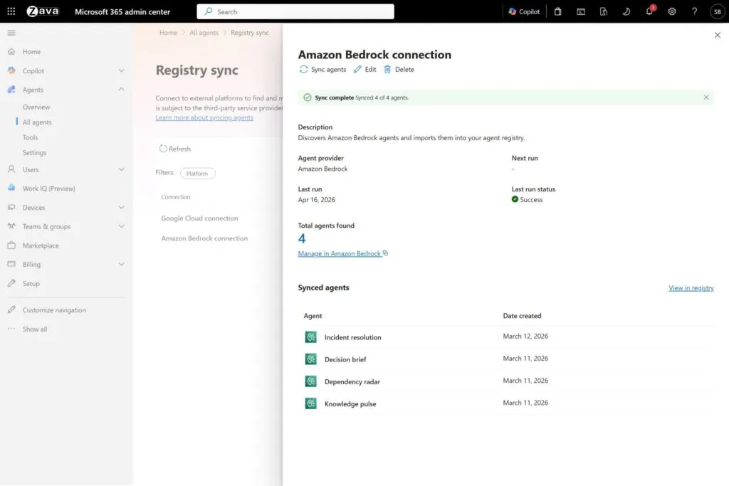 Amazon Bedrockのエージェントをレジストリに同期するプレビュー機能の画面
