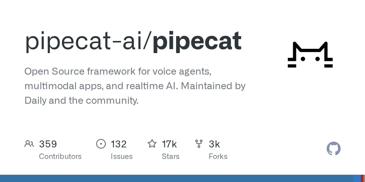 Pipecatの公式GitHubリポジトリ(音声エージェント向けのオープンソースフレームワーク)