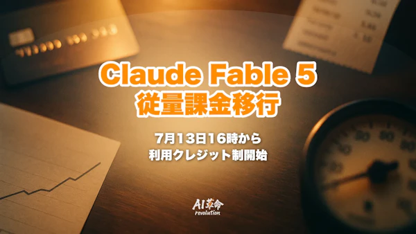 Claude Fable 5が従量課金へ移行|7月13日16時から利用クレジット制・料金$10/$50と対策【2026年7月速報】