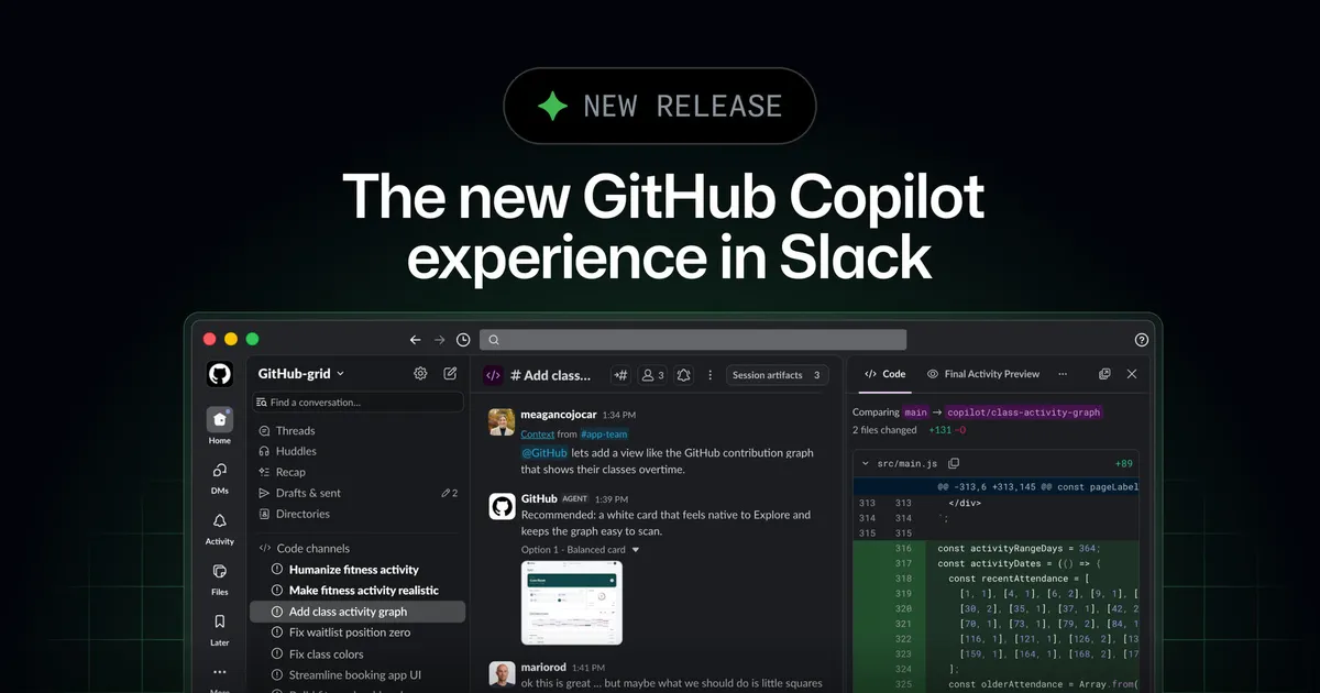 Slackのコードチャンネル上でGitHub Copilotが差分とプレビューを表示している画面