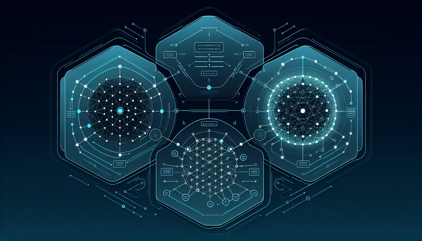 マルチエージェントAIの3つのアーキテクチャ(中央集権型・分散型・ハイブリッド型)の概念図