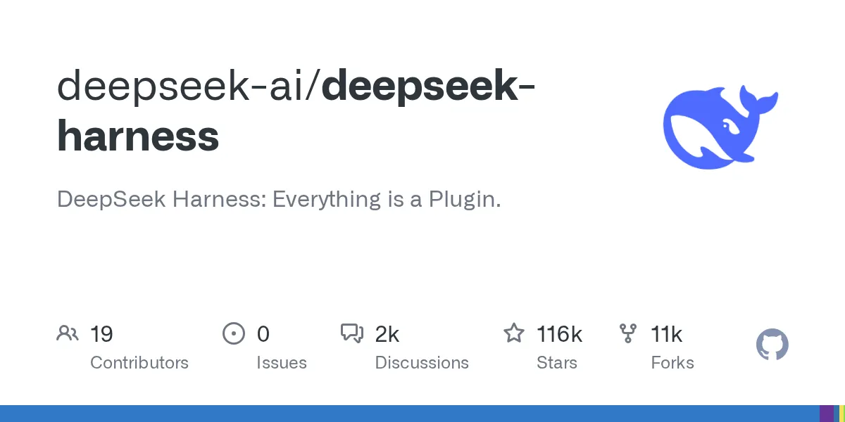 GitHubのdeepseek-ai/deepseek-harnessリポジトリカード。MITライセンスとスター数が表示されている