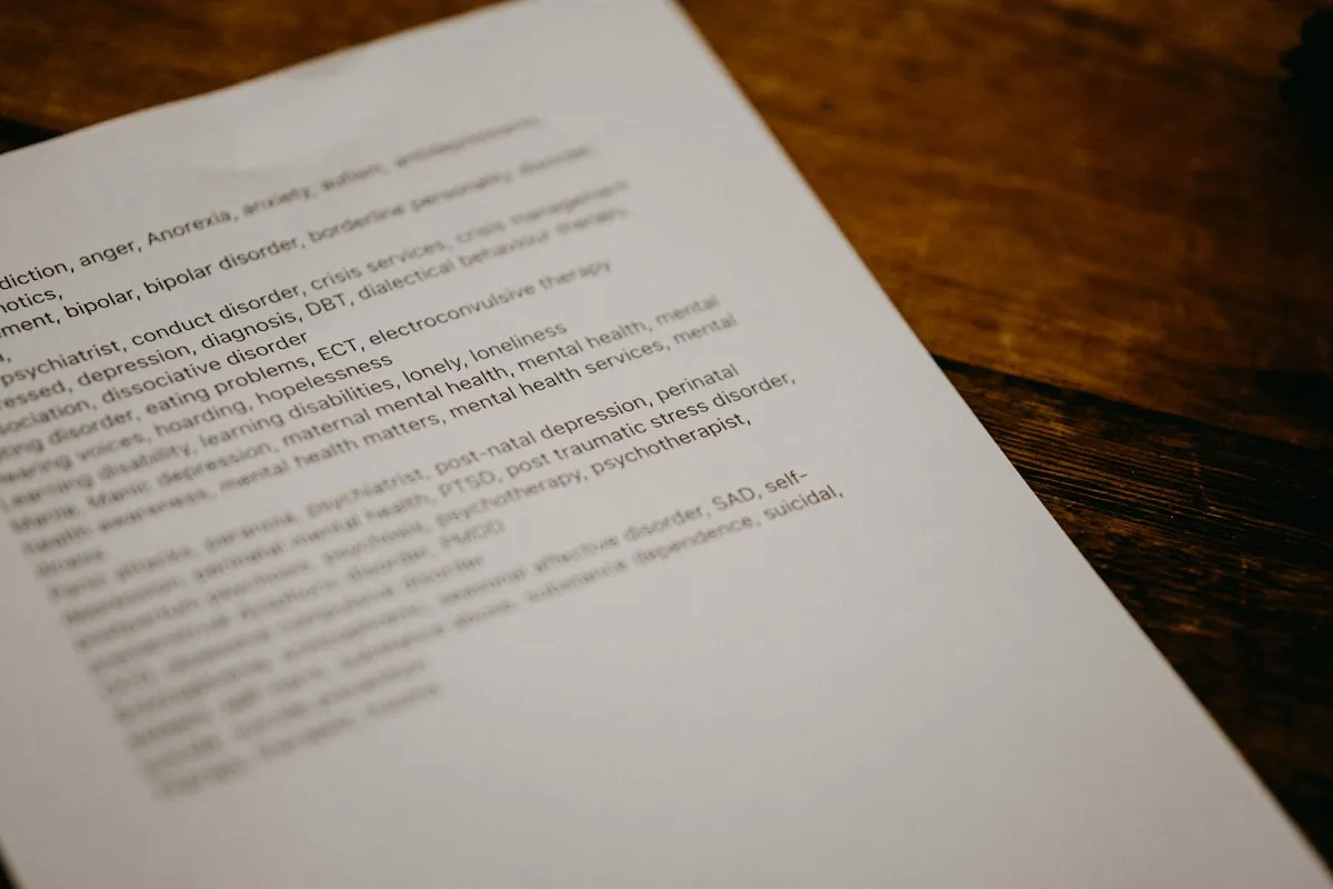 チェックリストを書き出した紙とデスク。社内で対応項目を洗い出すイメージ