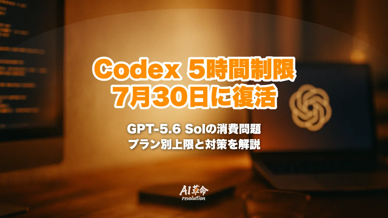 Codex・ChatGPT Workの5時間制限が復活｜7/29告知・7/30再開とGPT-5.6