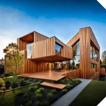 テキストプロンプトで木質仕上げに変更したArchicad AI Visualizerの生成結果