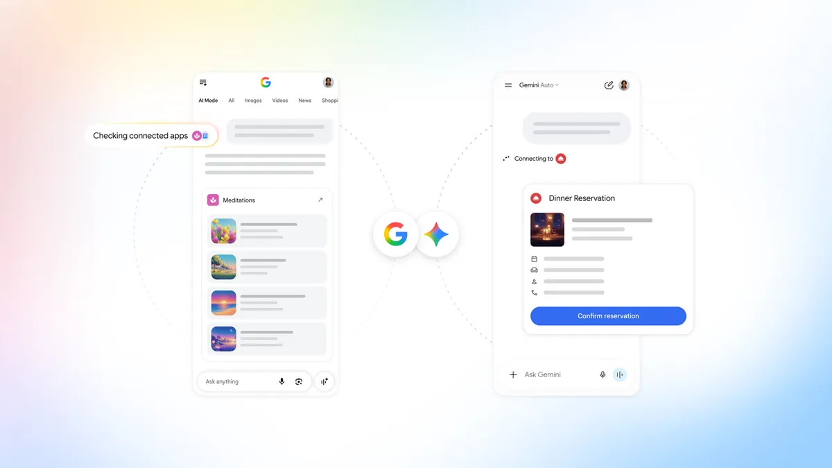 Google検索のAI ModeとGeminiアプリから外部アプリを呼び出すConnected Apps Platformのイメージ画面