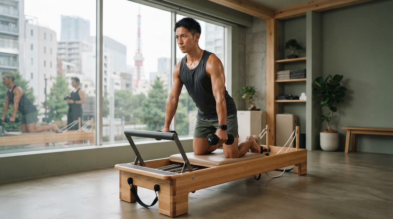 ピラティスと筋トレを組み合わせる男性