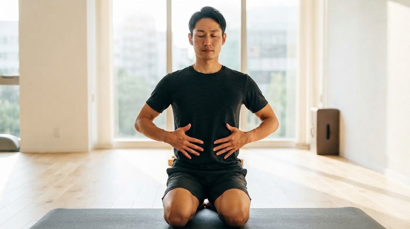 呼吸に合わせて胸郭を広げるマットピラティス