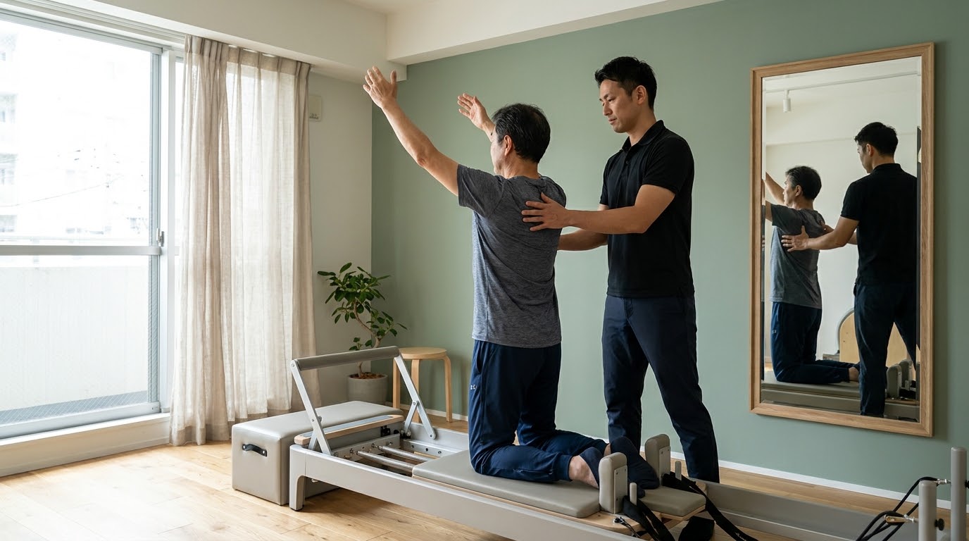 理学療法士監修の完全マンツーマン指導。トレーナーが肩甲骨の動きを丁寧にチェックしてくれる
