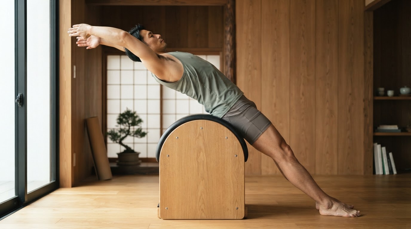 完全個室でバレル(樽型器具)を使い、背中をじっくり伸ばすストレッチ