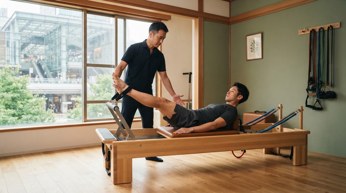 駅近の完全個室で、トレーナーが男性を丁寧にサポートするマンツーマンのマシンピラティス