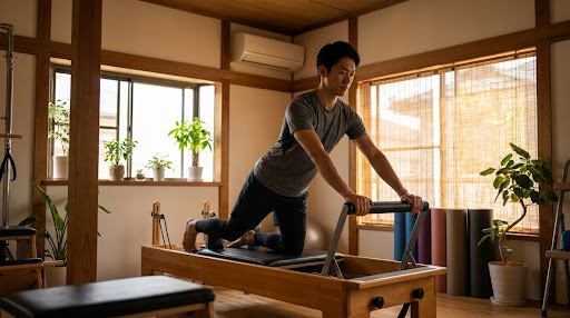 リフォーマーを使った体幹トレーニングで、腰まわりを効率よく鍛えられる