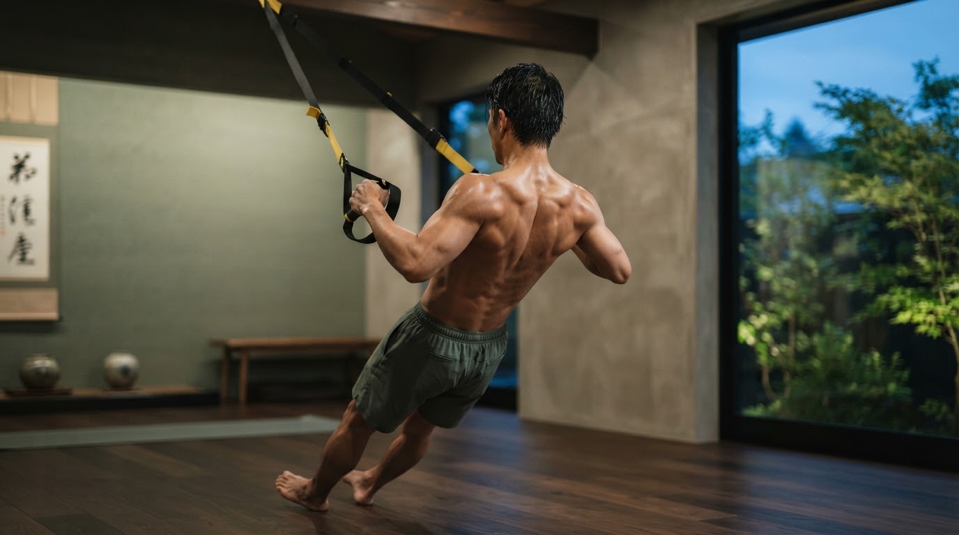 TRXサスペンションを使った体幹トレーニングは、背中や肩まわりを鍛えたい男性にも人気