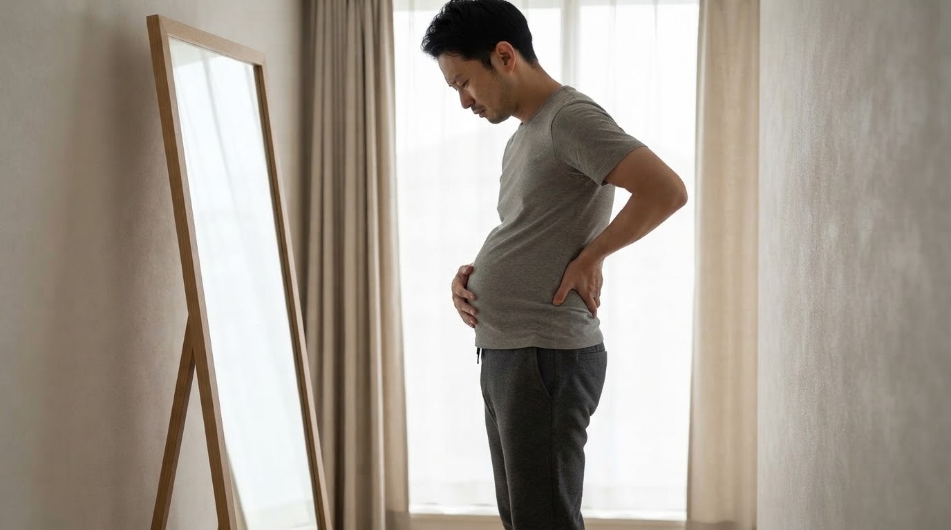 反り腰・ぽっこりお腹に悩む男性