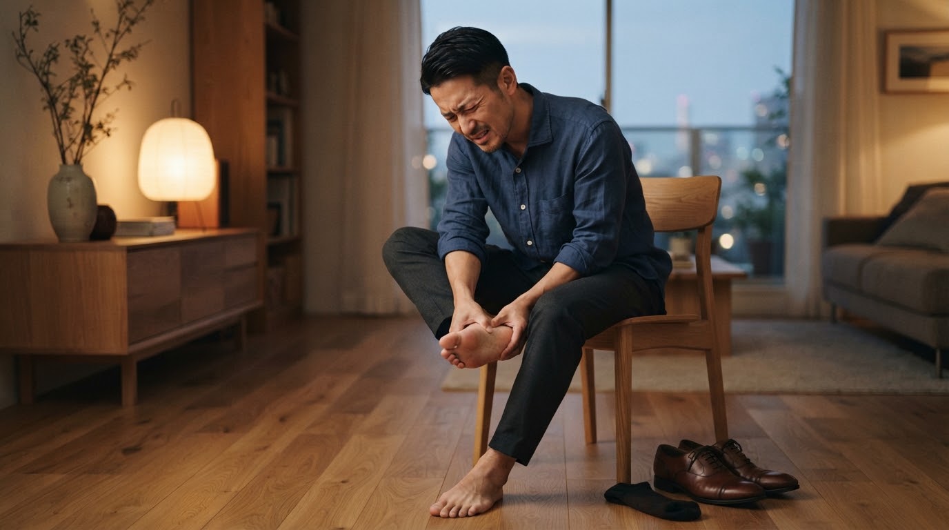 開帳足に悩む男性
