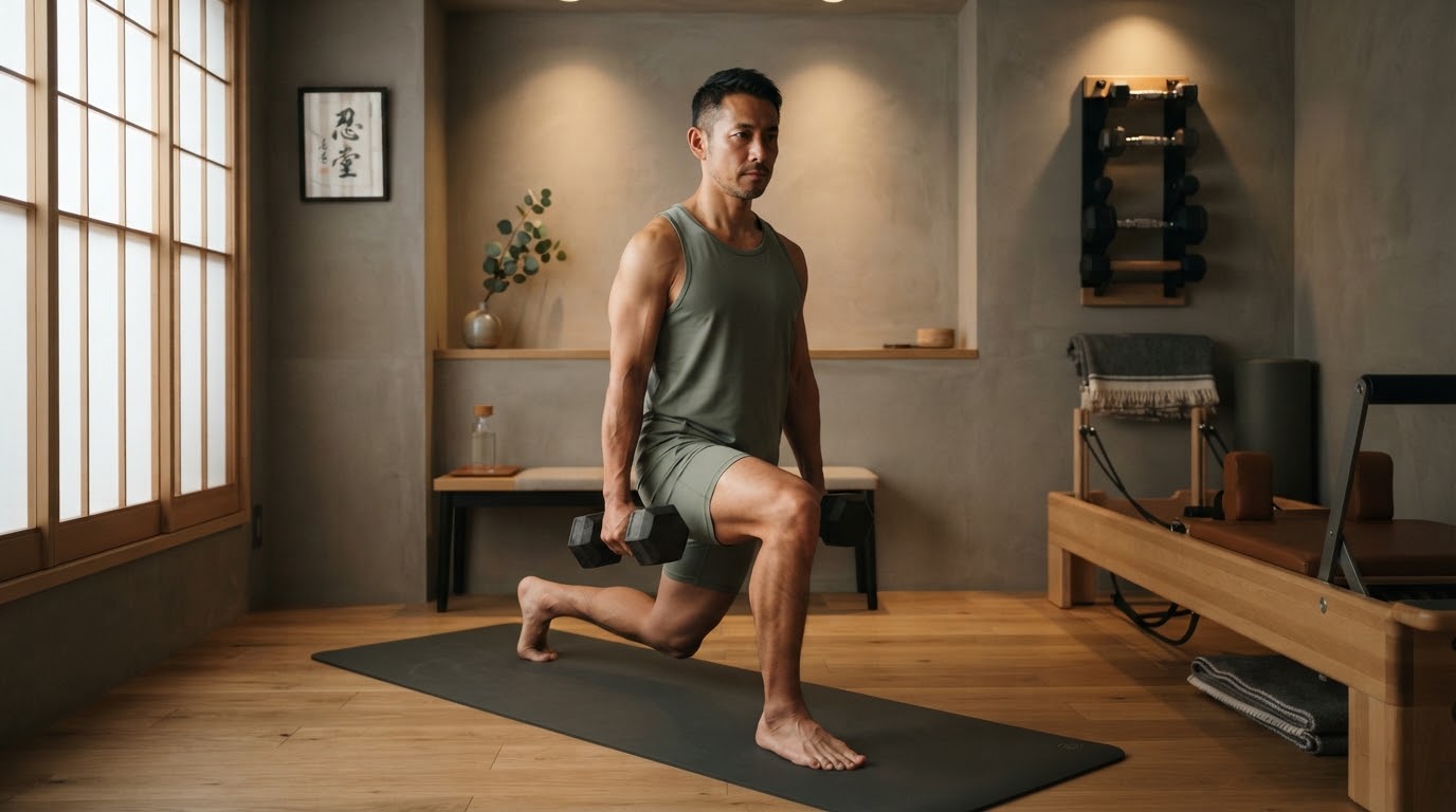 完全個室ならダンベルを使った筋トレとピラティスを組み合わせたクロストレーニングも人目を気にせず行える