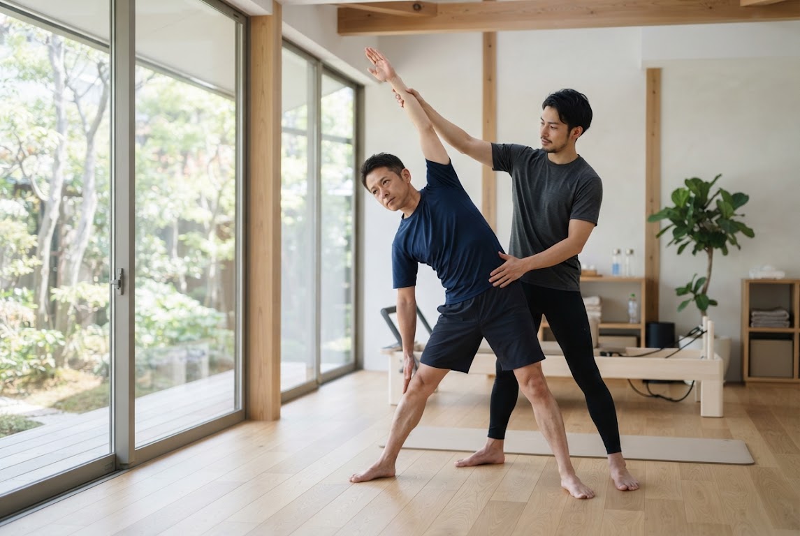 幡ヶ谷で姿勢改善に取り組むビジネスマン