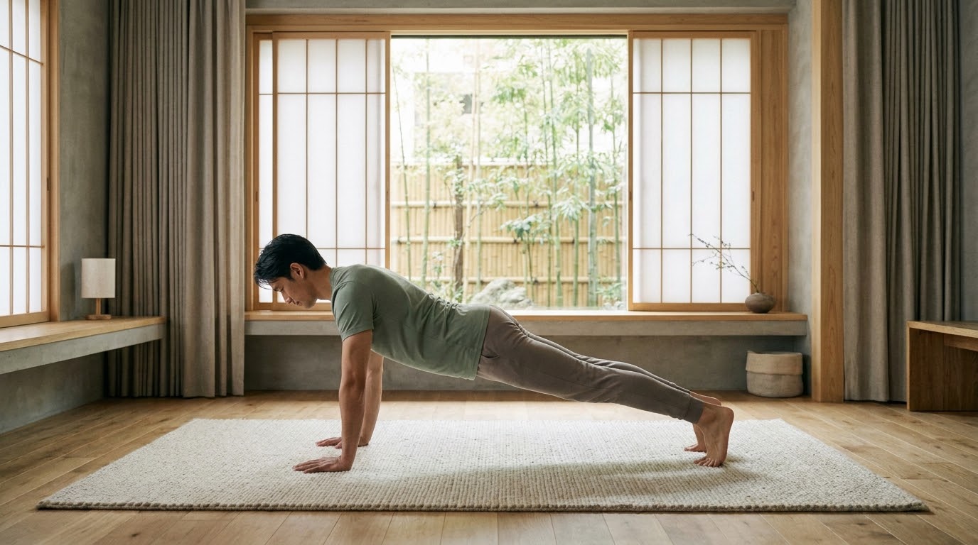 プランク姿勢でコアを鍛える男性
