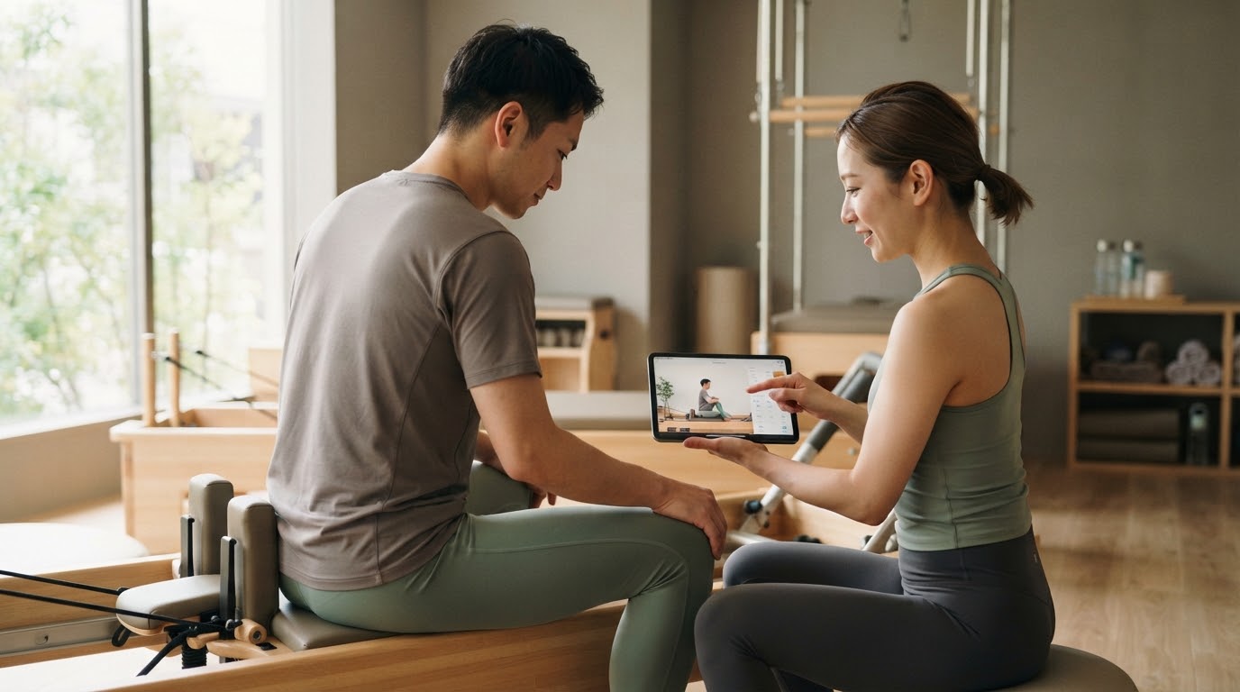 タブレットで自分のフォーム動画を確認しながら進めるレッスンは、上達の実感を得やすい