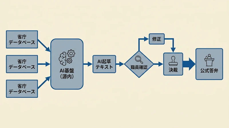 図1: 行政AI「源内」による答弁作成フロー