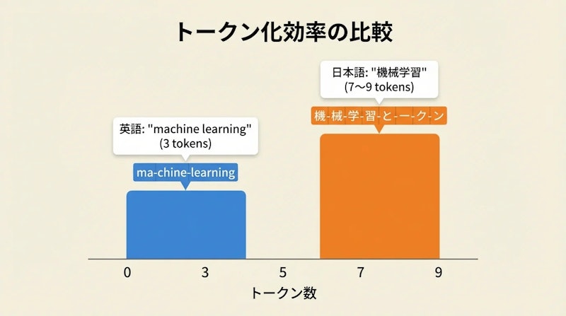 図3: 英語と日本語のトークン数比較