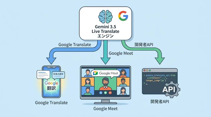図1: Gemini 3.5 Live Translateの3つの展開経路