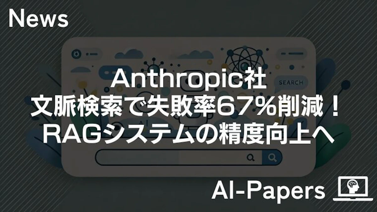 Anthropic社、文脈検索で失敗率67%削減!RAGシステムの精度向上へ
