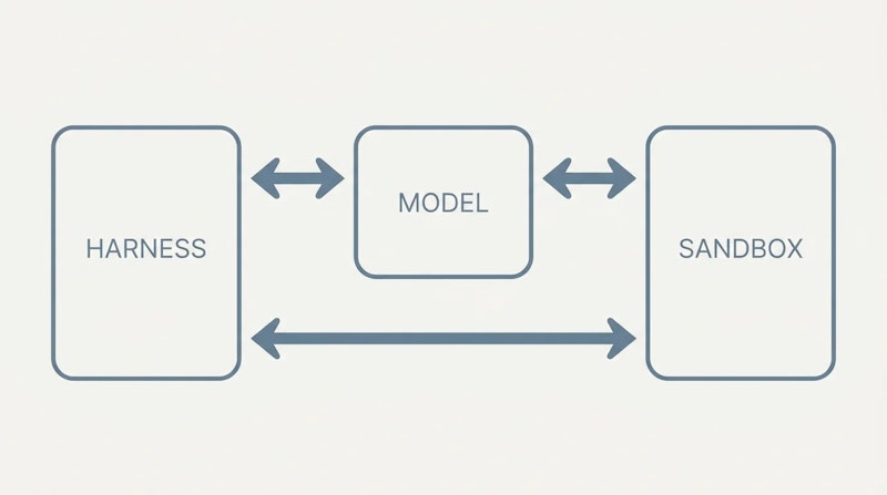 図1: Agents SDKにおけるハーネス、モデル、サンドボックスの構成