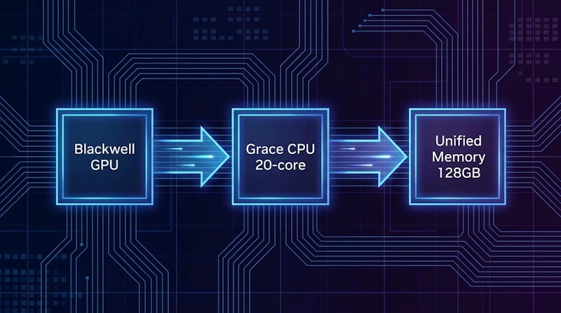 図1: RTX SparkのアーキテクチャはGPU、CPU、ユニファイドメモリを1チップに統合する