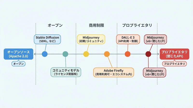 図2: オープン度で見た主要モデルの位置づけ