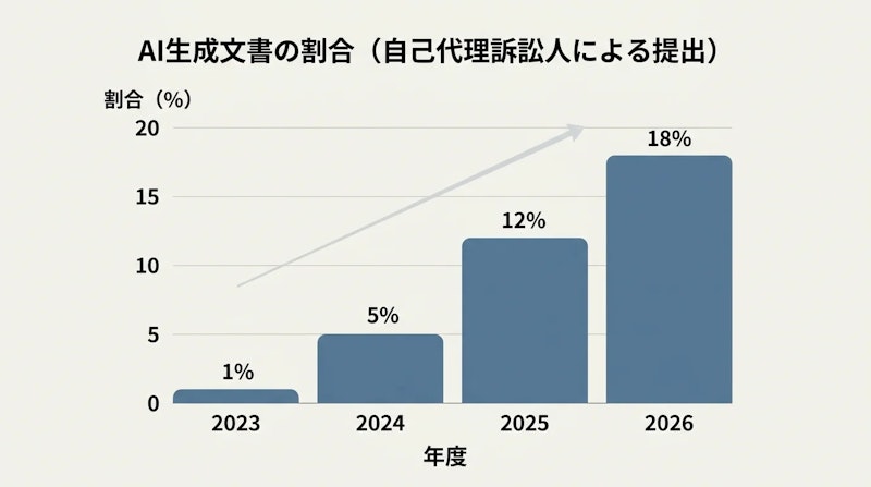 図1: 自己代理申請に占めるAI生成文書の割合の推移（2023〜2026年）