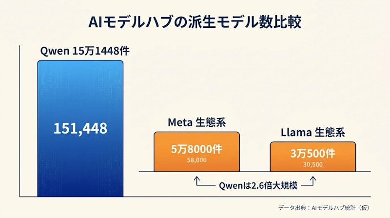 図2: Qwen と Meta の派生モデル数の比較