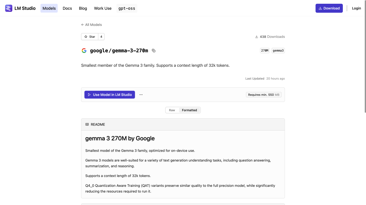 LM Studioモデル一覧でのGemma 3 270M