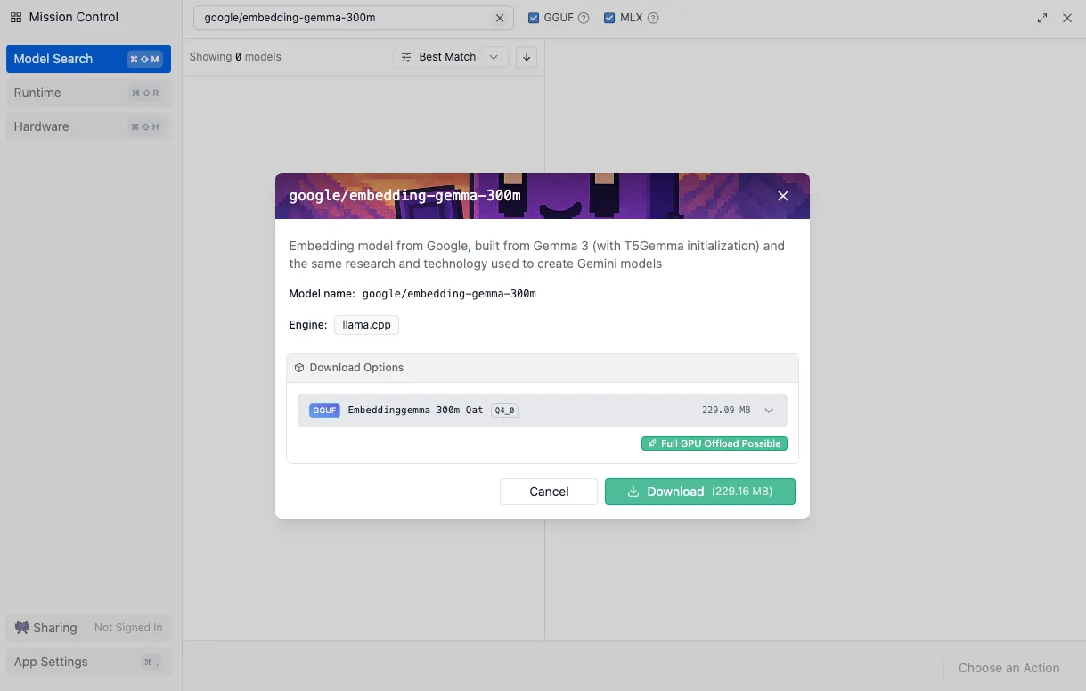 LM Studio で EmbeddingGemma をダウンロード