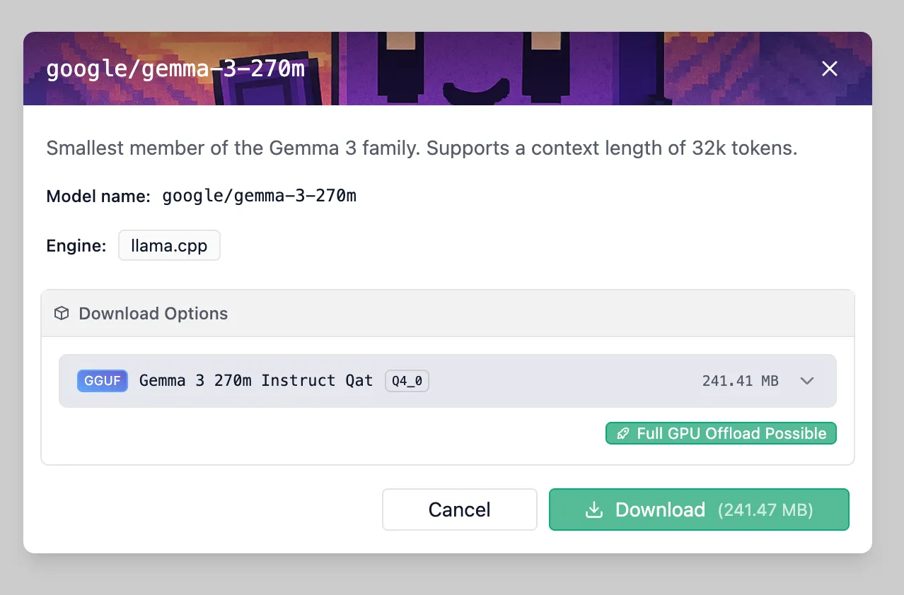 LM Studio で Gemma 3 270M をダウンロード
