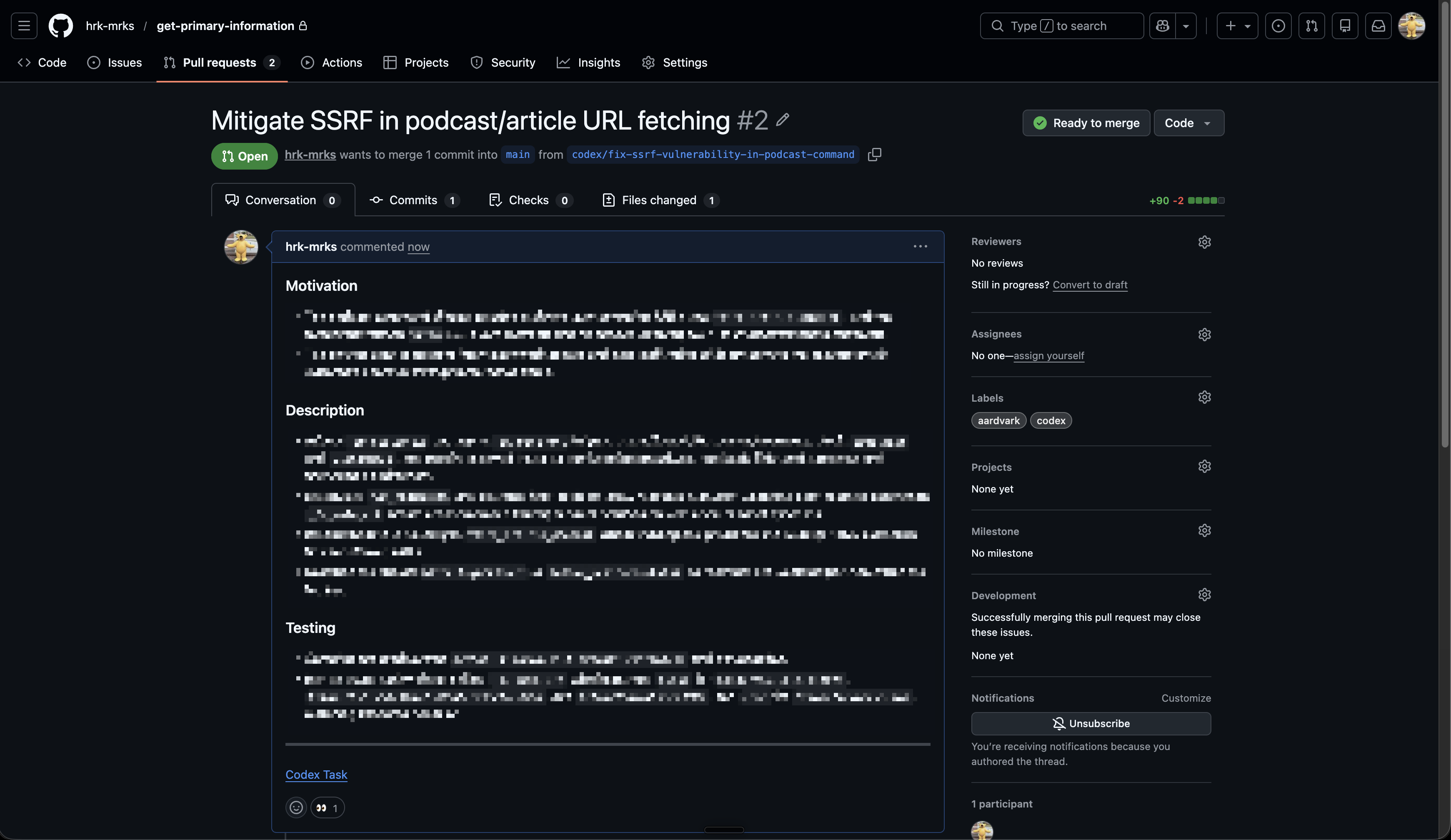 実際に GitHub 上へ PR が作成され、そのままレビューに進めます