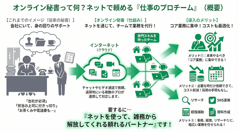 「弁護士業務の負担を軽減！ 電話代行サービス導入のメリットとは」の疑問に対し、仕組みや他サービスとの違いを説明するスライド