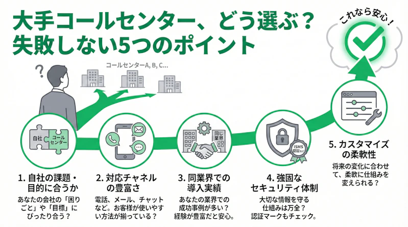 「大手コールセンターの選び方」について説明するスライド