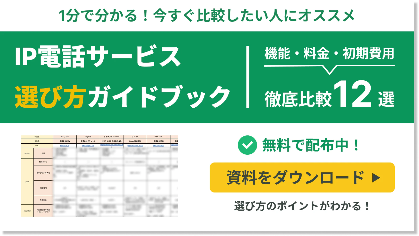 IP電話サービスのサービス比較資料バナー