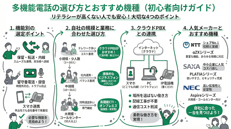 「多機能電話の選び方とおすすめ機種」について説明するスライド
