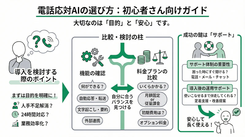 「電話応対AIの選び方」について説明するスライド