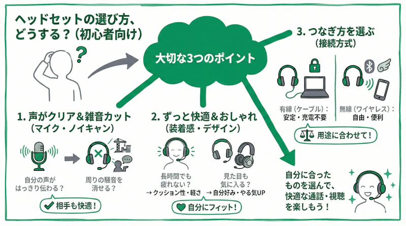 「ヘッドセットの選び方」について説明するスライド