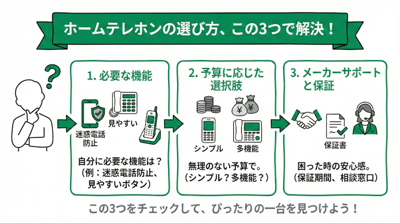 「ホームテレホンの選び方」について説明するスライド