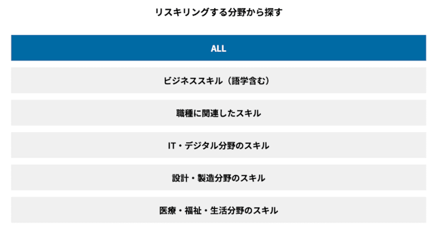 リスキリングを通じたキャリアアップ支援事業検索ページ